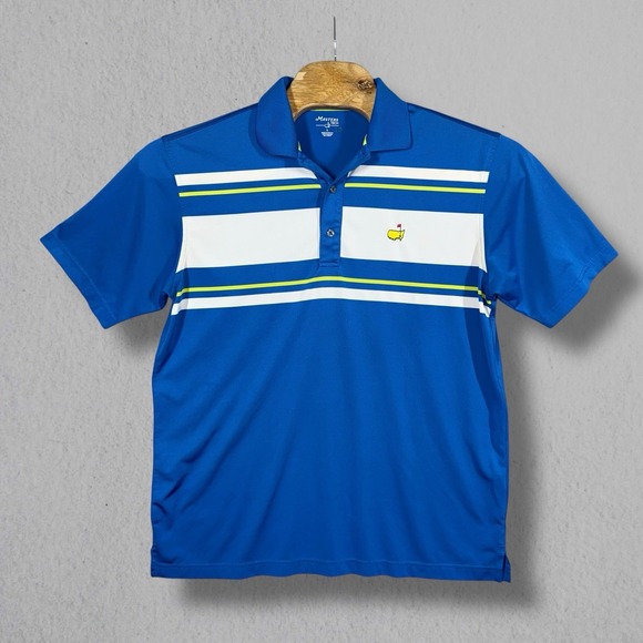 Masters Tech Shirt Mens Large Blue White Striped Short Sleeve Augusta Golf - Picture 2 of 6
